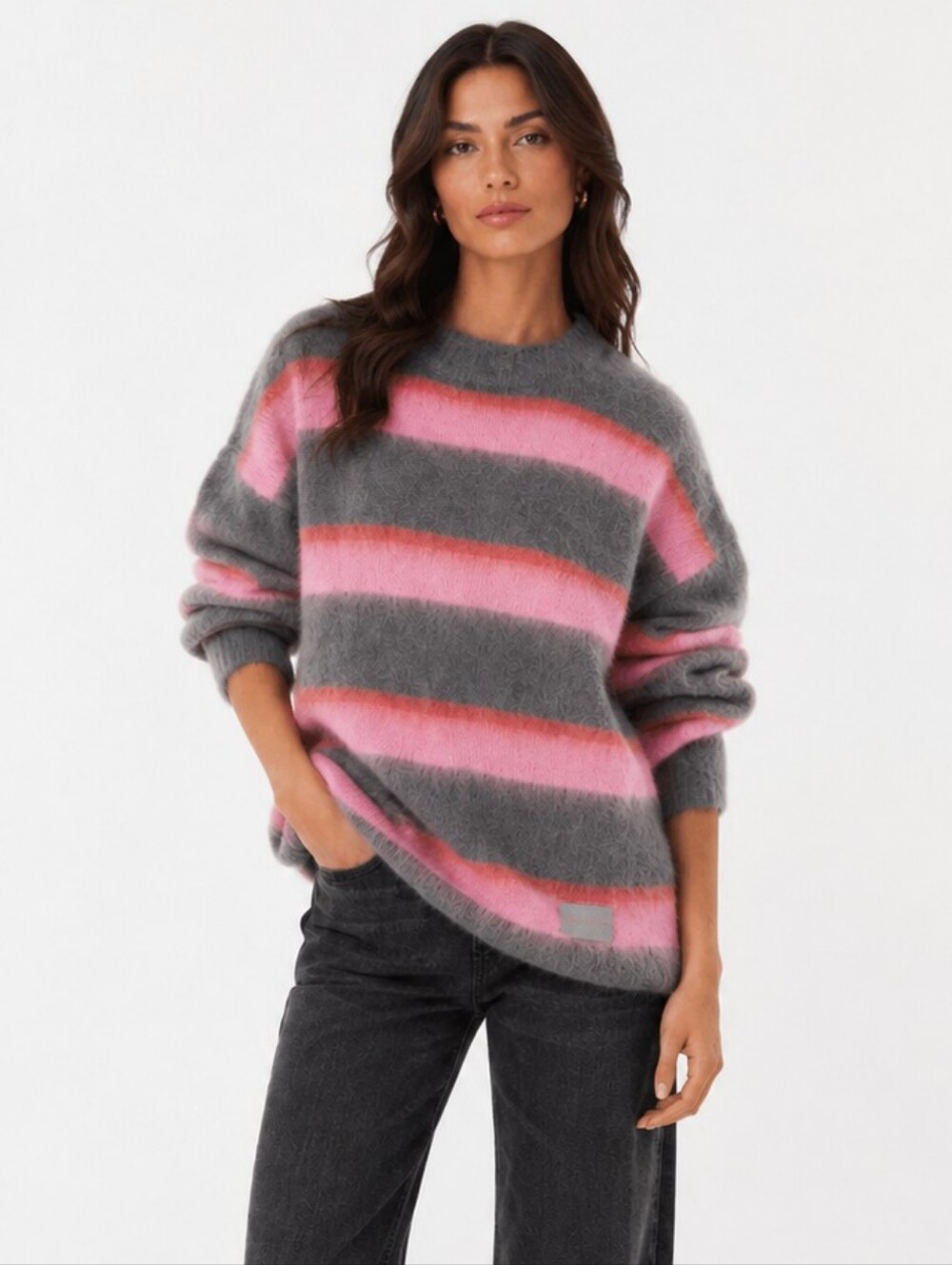 Alexander Wang Oversized Pink And Gray Fuzzy Knit Jumper Size XS